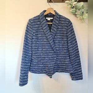 PENDLETON Womens Size 4 Blue White Striped Blazer Jacket Snap Closure Modern